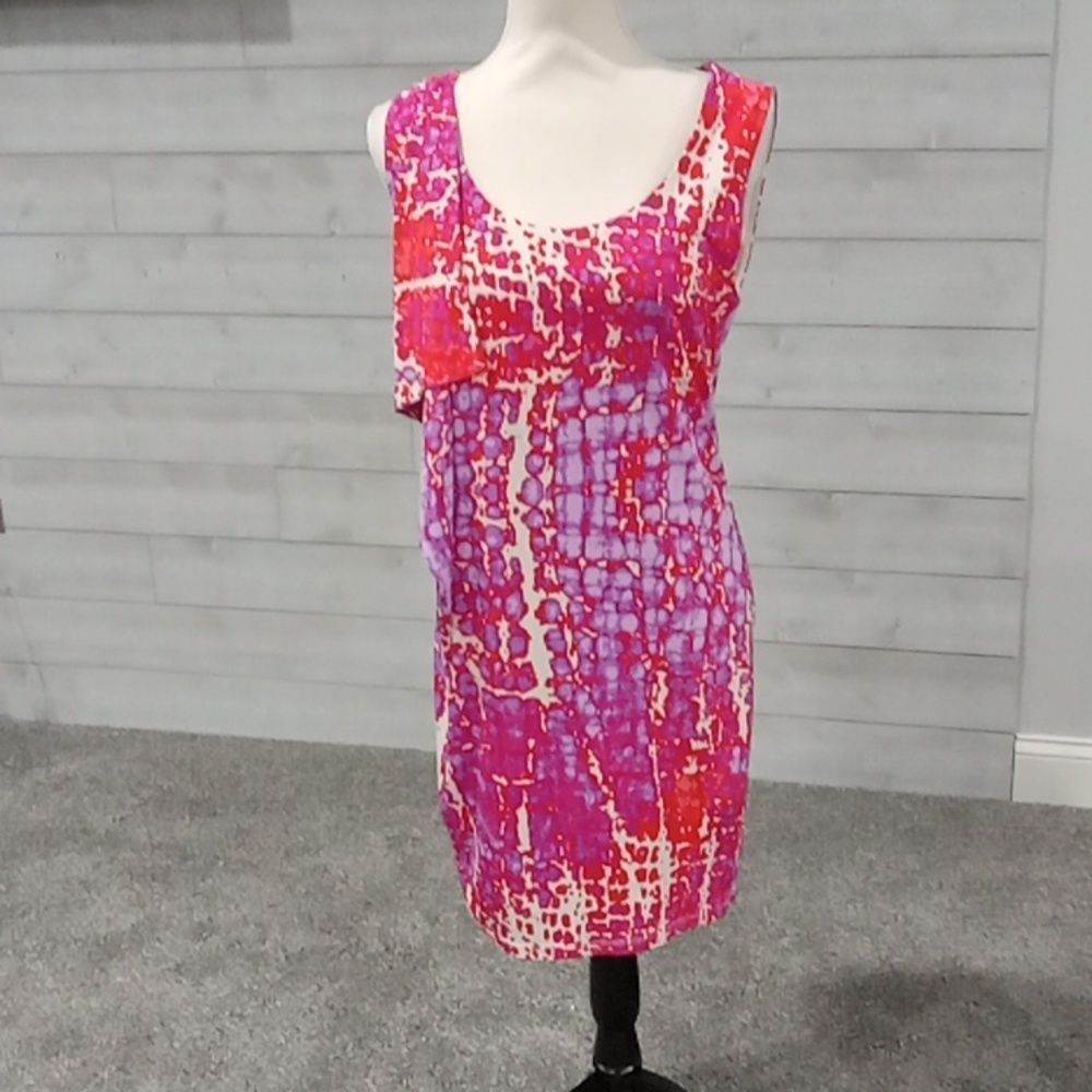 Jennifer Lopez abstract purple & red print shift dress  size medium